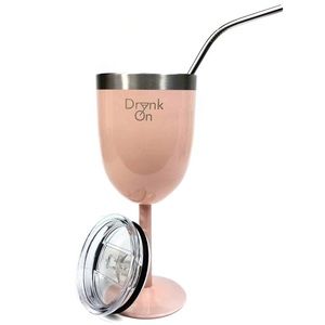 10oz Stainless Steel Wine Tumbler w/ a FREE Straw